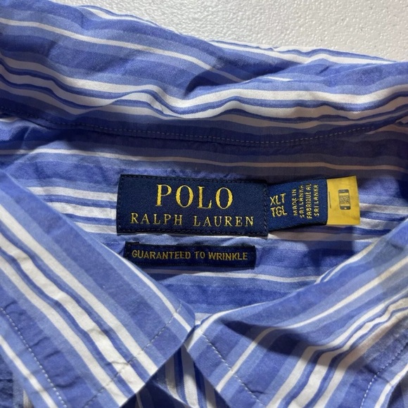 New Men's POLO RALPH LAUREN Blue Striped Casual Cotton Shirt Slim Fit Sz XLT - Picture 7 of 13